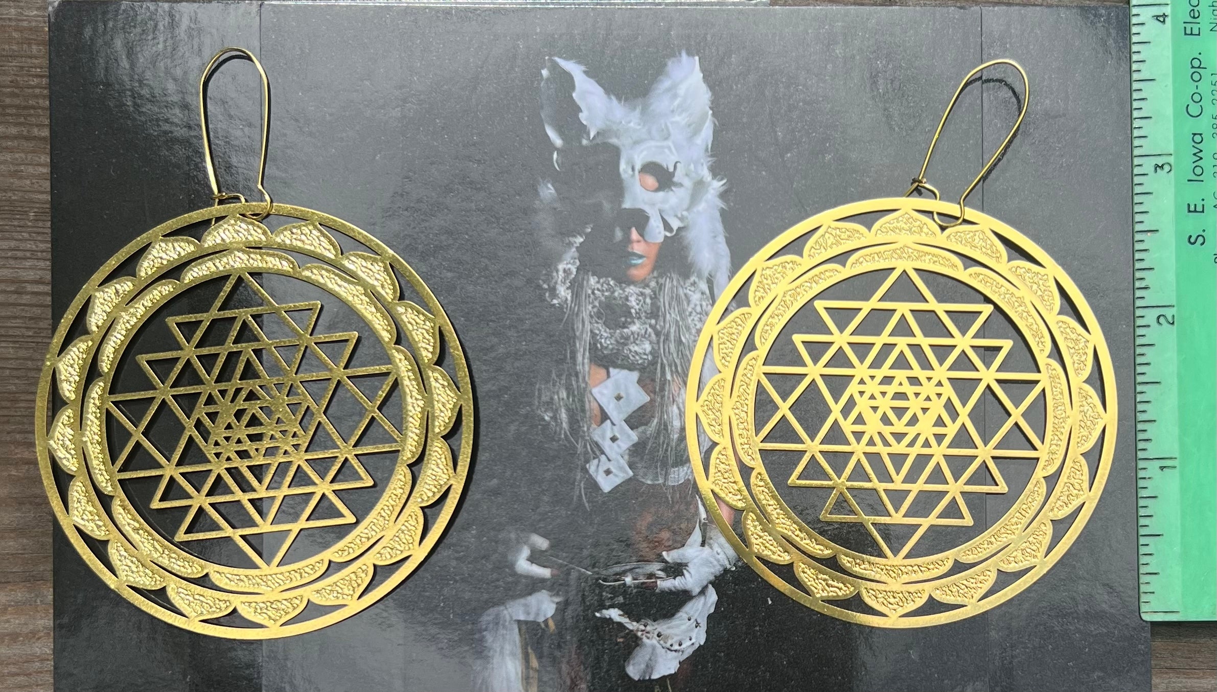 Shree Yantra 18k Gold Plated 3 inches (72mm) Earrings