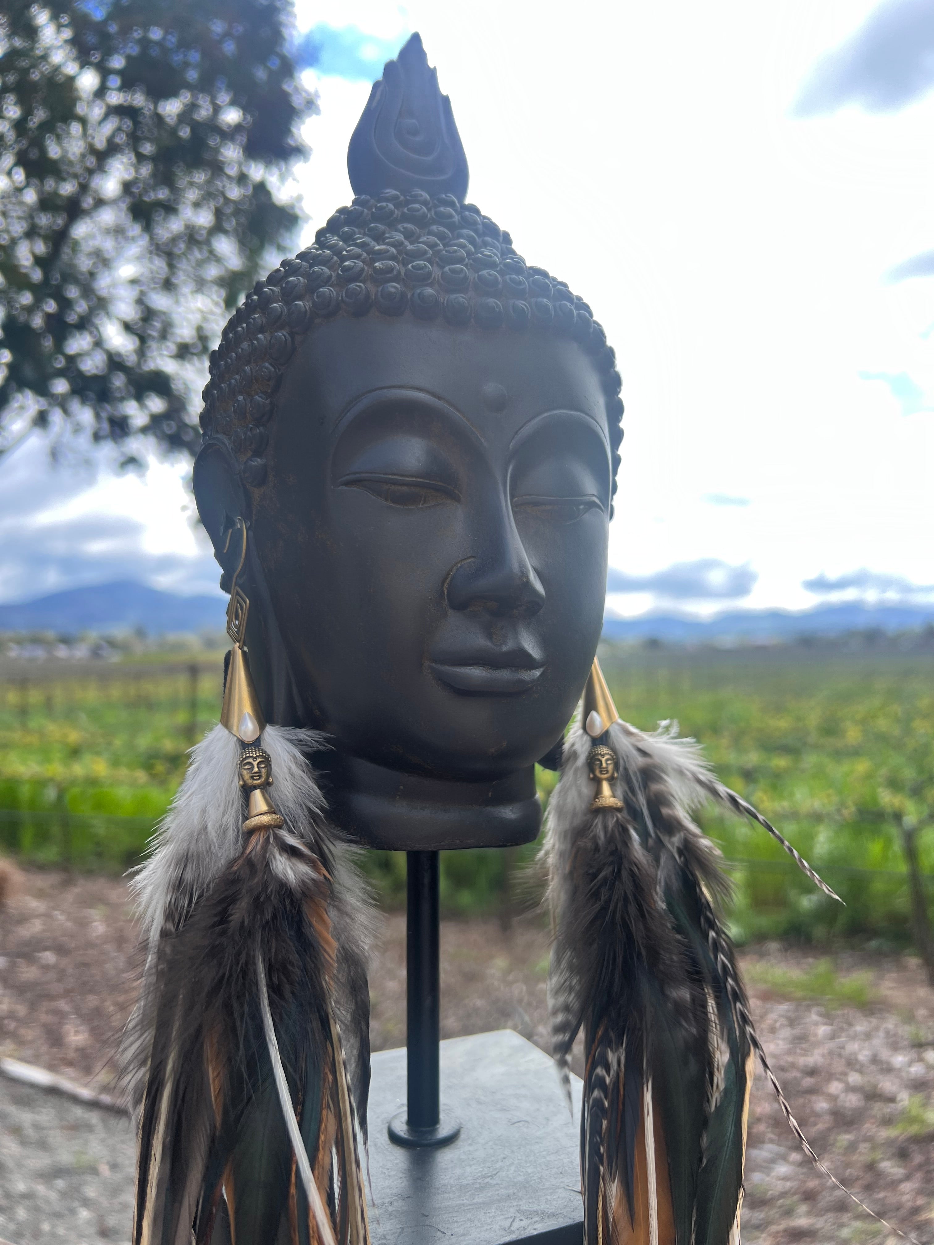 Hecate Buddha Earth Tone Feather Earrings